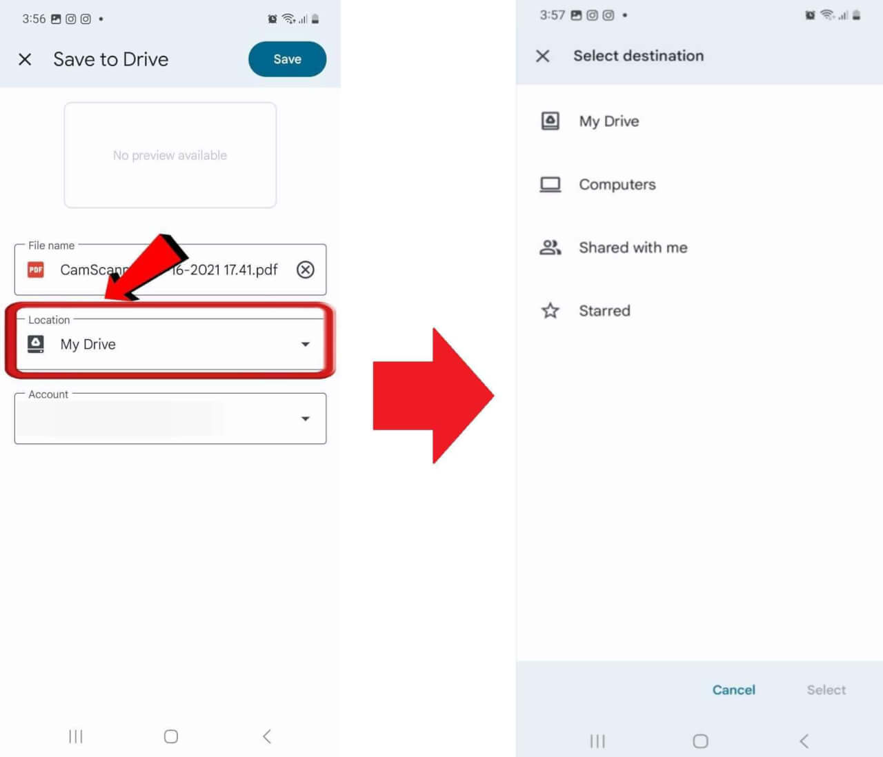 Android Select folder in Google Drive