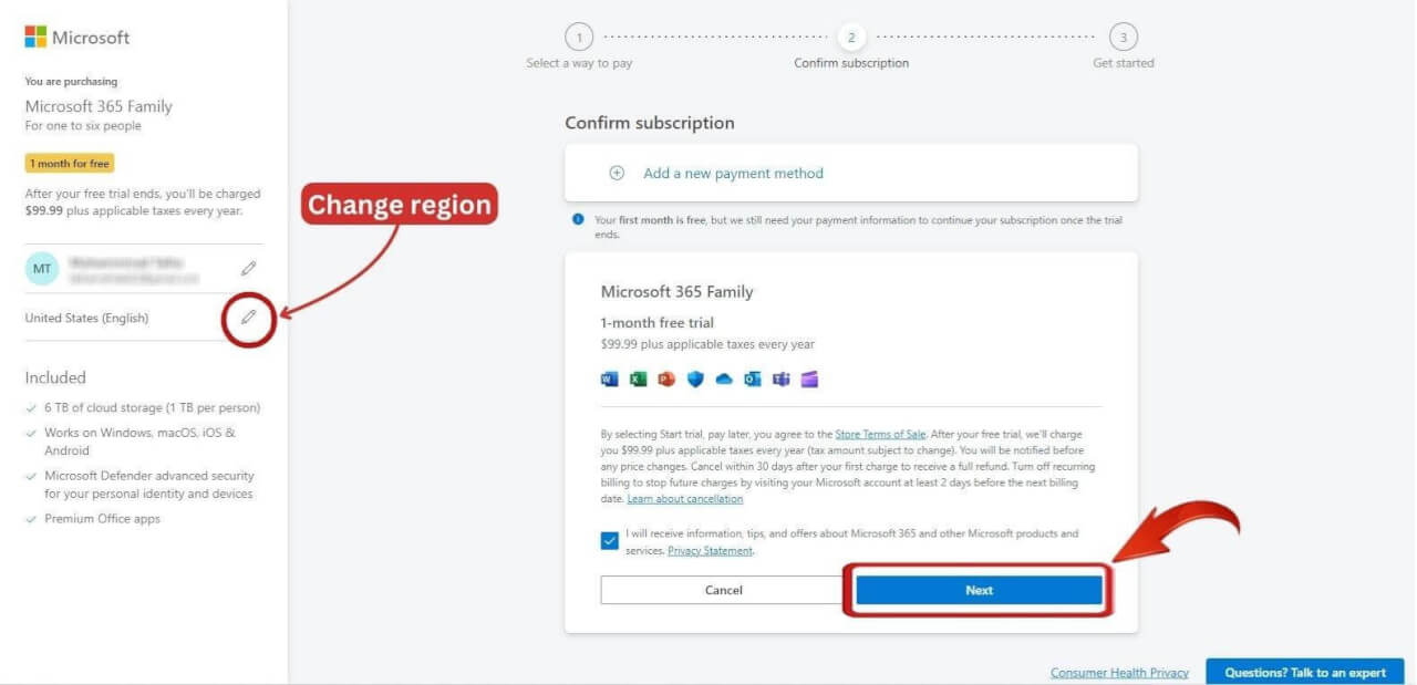 Microsoft 365のチェックアウトページ