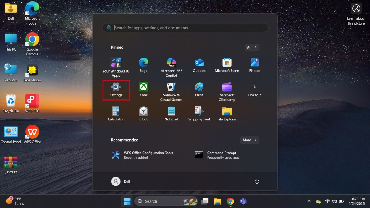 Open Settings menu