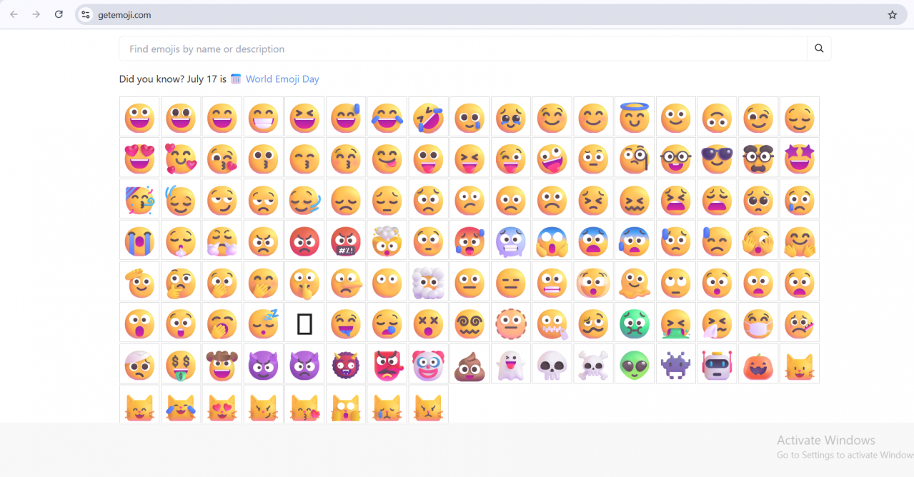  Use the search bar or scroll through categories to find your desired emoji