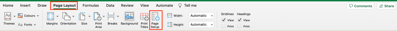 Navigate to the Page Layout Tab and Page Setup Option