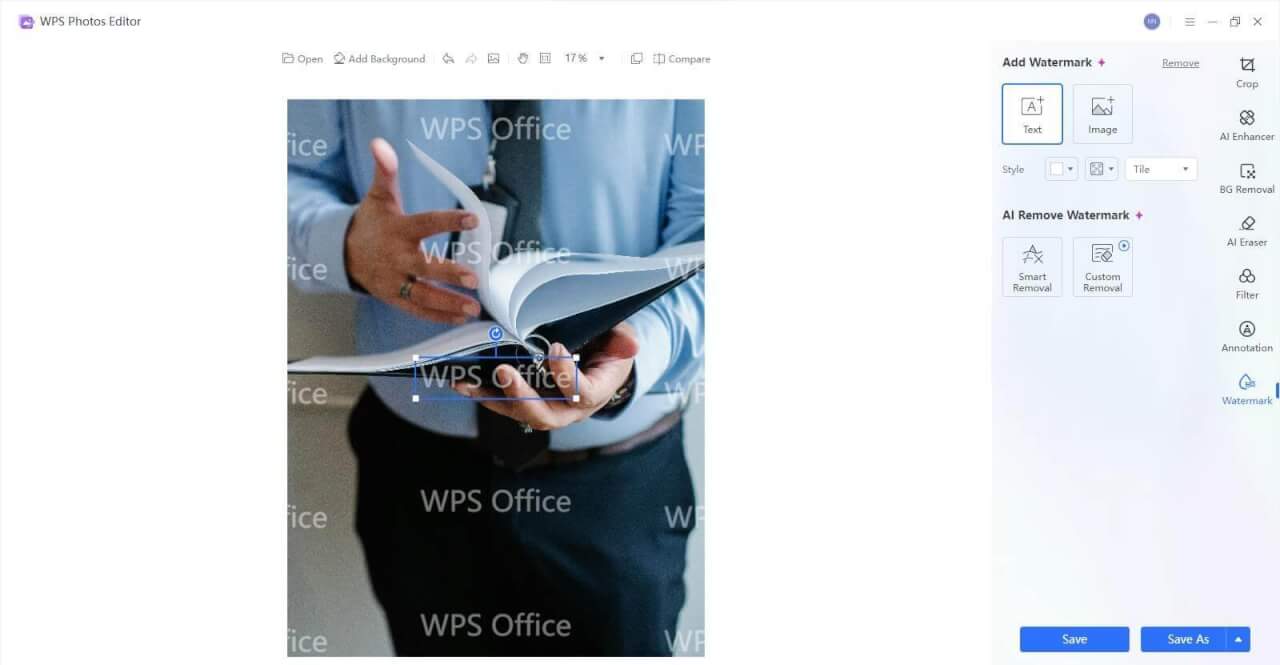  WPS Photos Добавление водяного знака на изображения