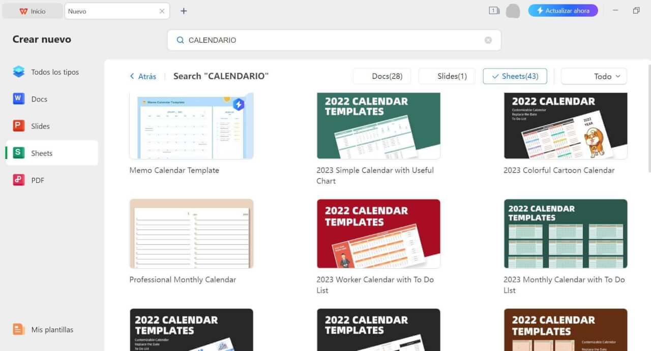 Plantillas de calendarios de WPS Office