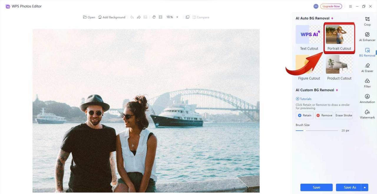 WPS AI Portrait Cutout-funktion