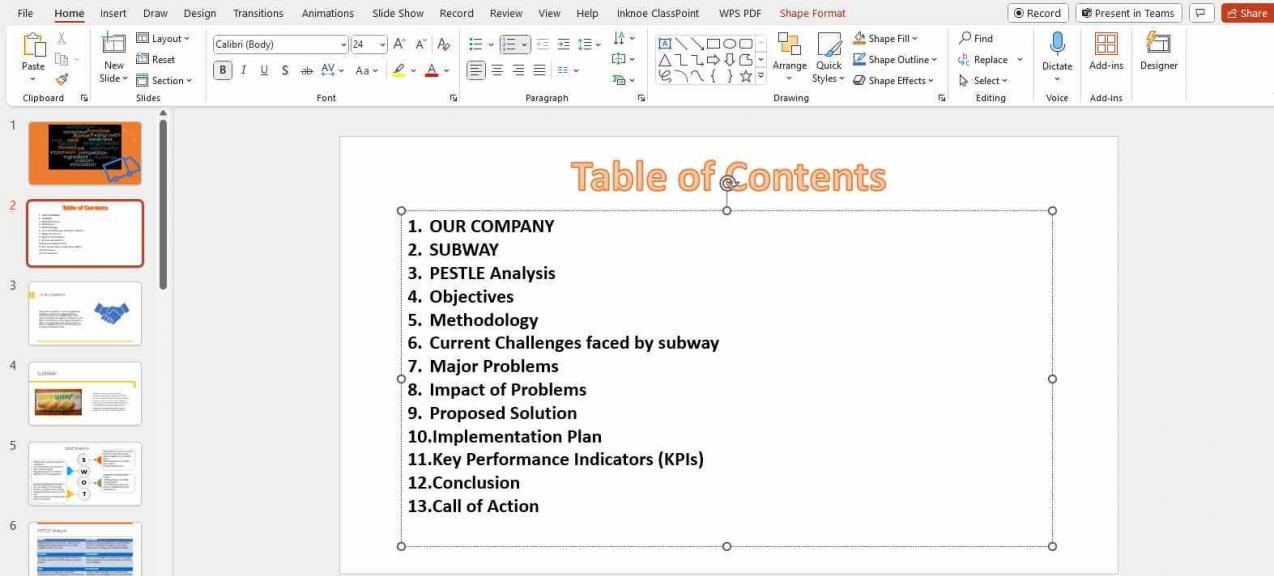 PowerPoint inserting table of content using Outline view