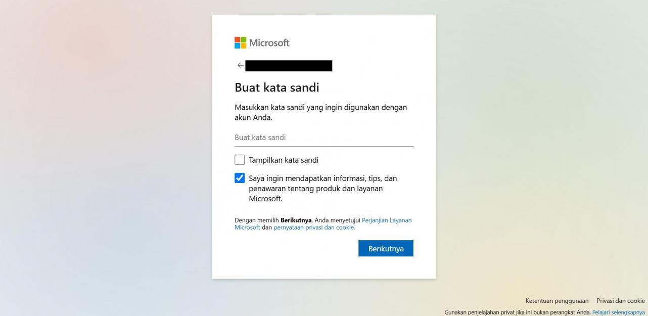 Masukkan kata sandi yang kuat untuk Microsoft Office 365