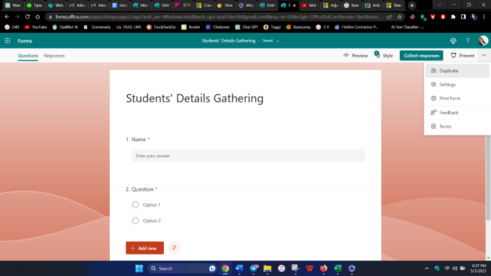 Collaborate Microsoft Forms