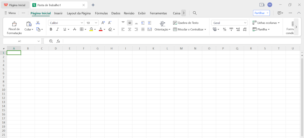 interface do Planilhas do WPS