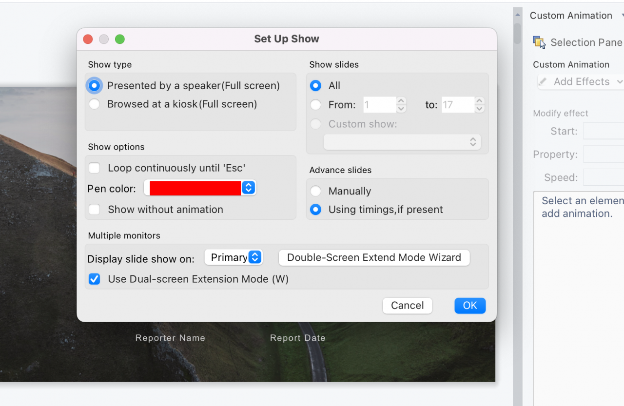  Set Up Show Dialog Box