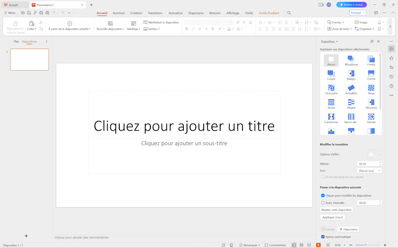 Fonctionnalités de WPS Presentation