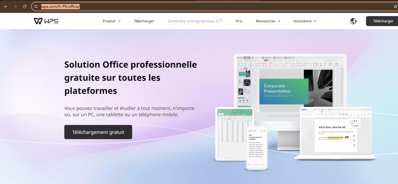 page d'accueil de toutes les applications de WPS