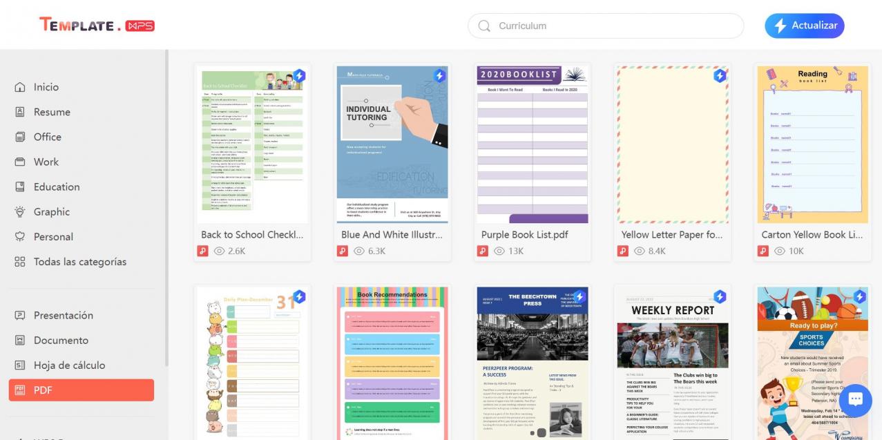 “Biblioteca de plantillas de WPS Office”