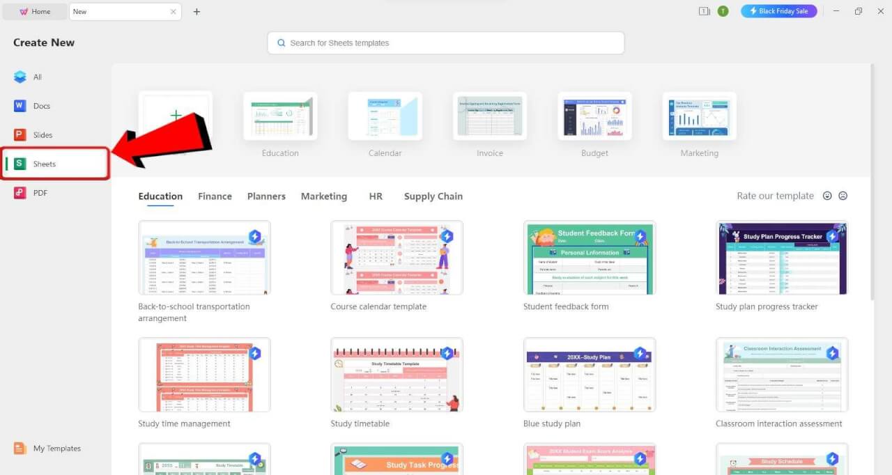 WPS Office Sheets tab