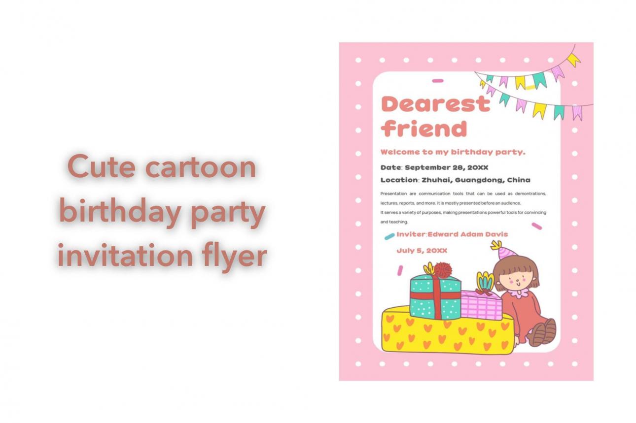 Cute Cartoon Birthday Party Invitation Flyer Template
