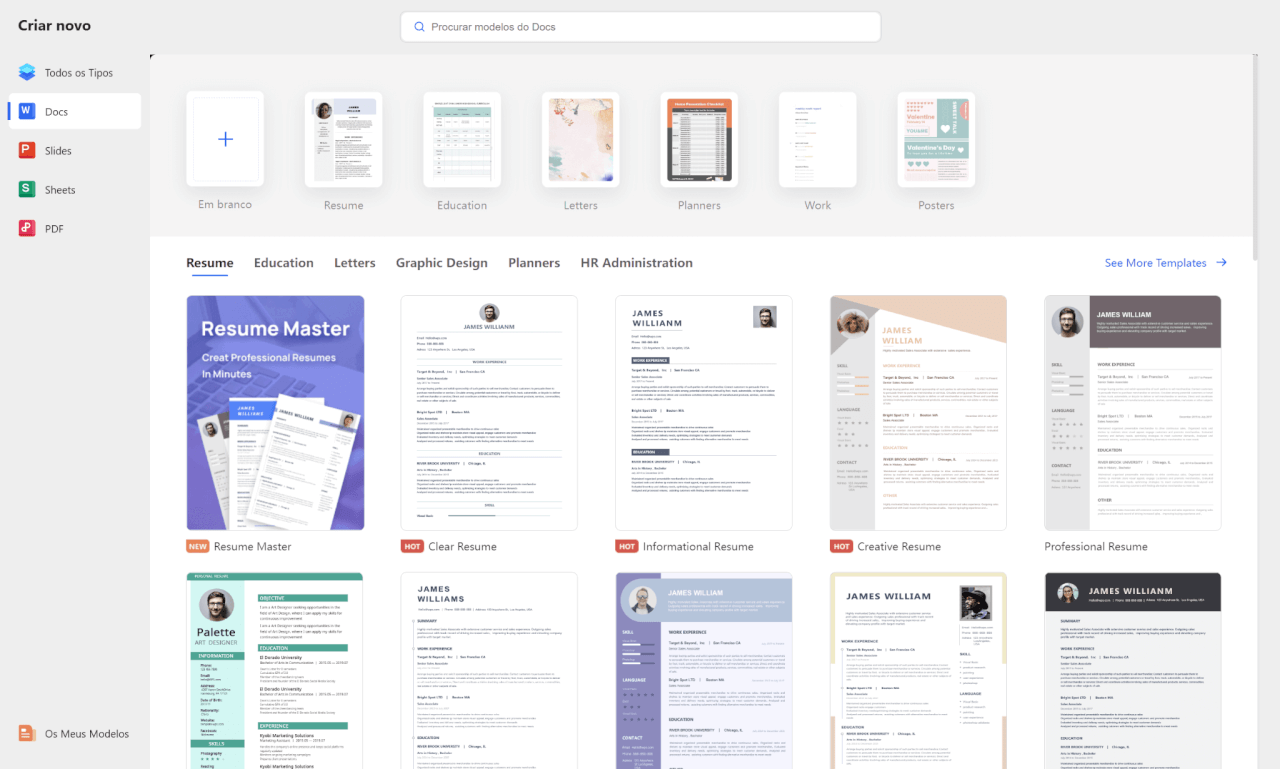 Interface do WPS Office