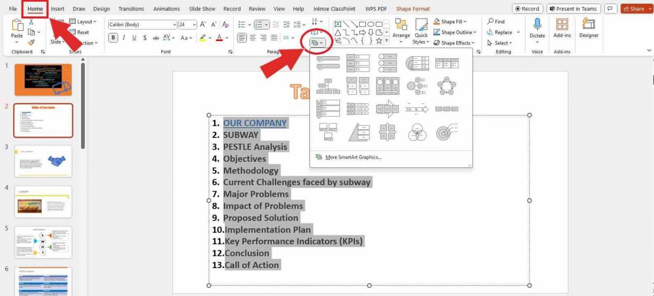PowerPoint inserting SmartArt
