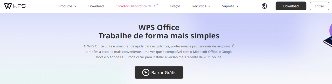 tela de download do WPS Office