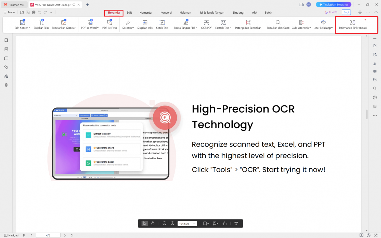 Opsi Terjemahan Paralel di WPS PDF