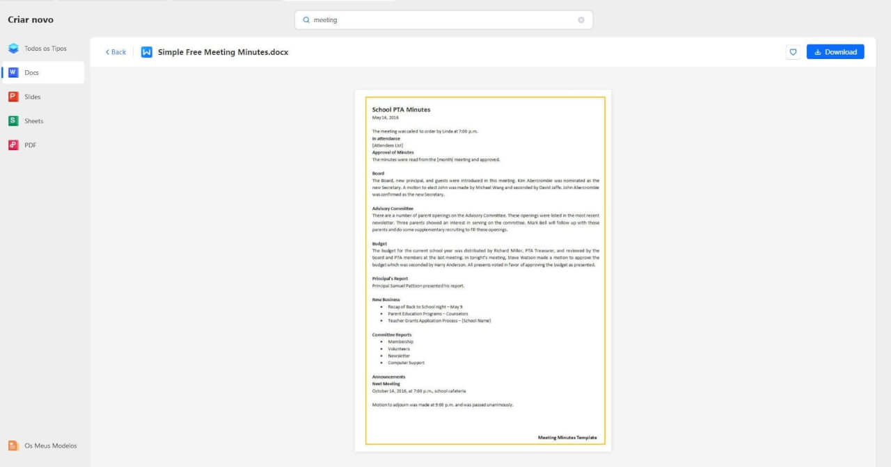 escolhendo seu modelo pronto