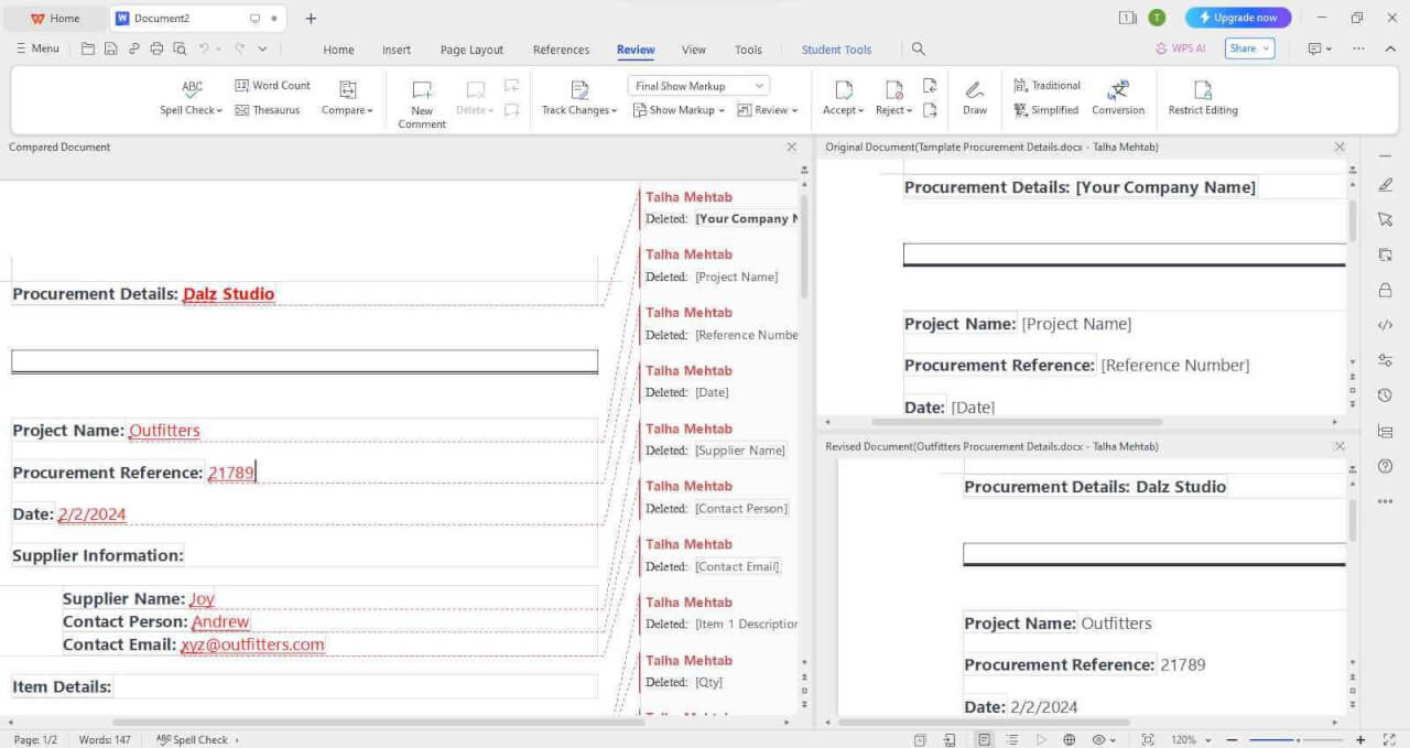 WPS Writer Compared Document
