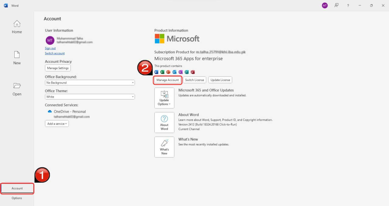 Microsoft Word Account beheren