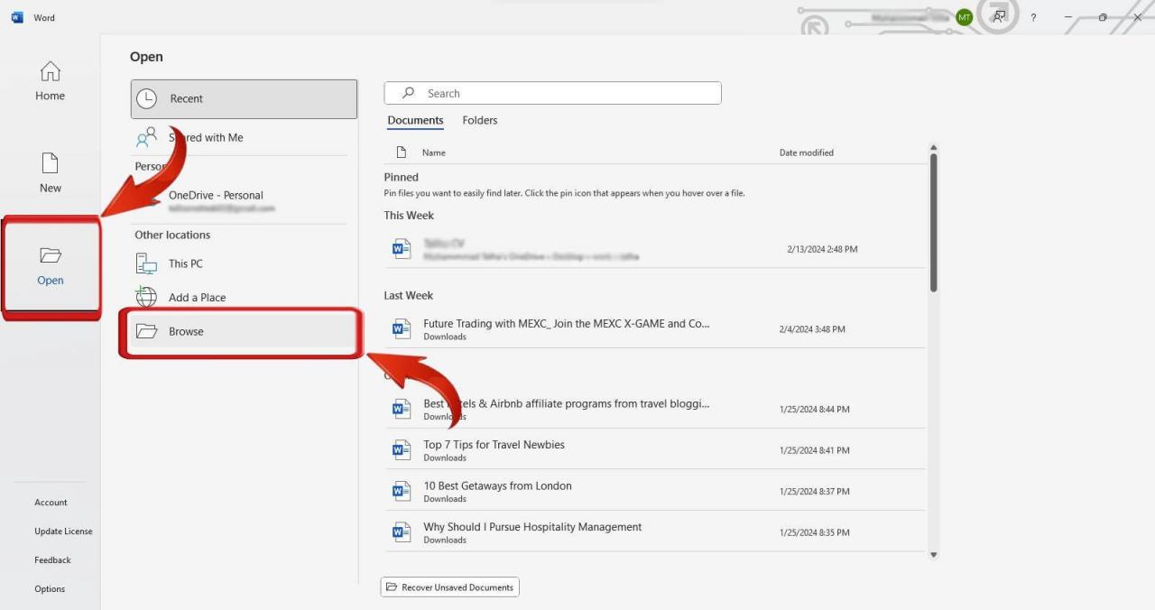 Berkas terbuka kata Microsoft