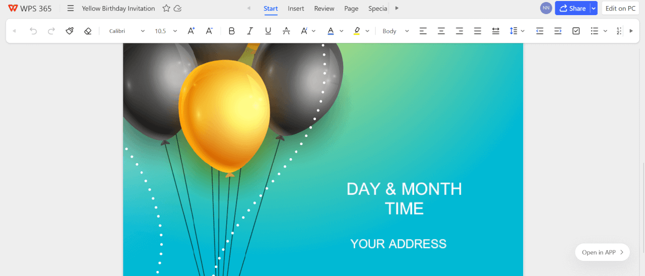 editando convite no navegador