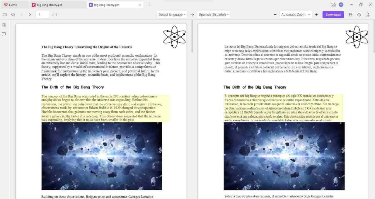 Side-by-side translation in WPS Parallel Translate