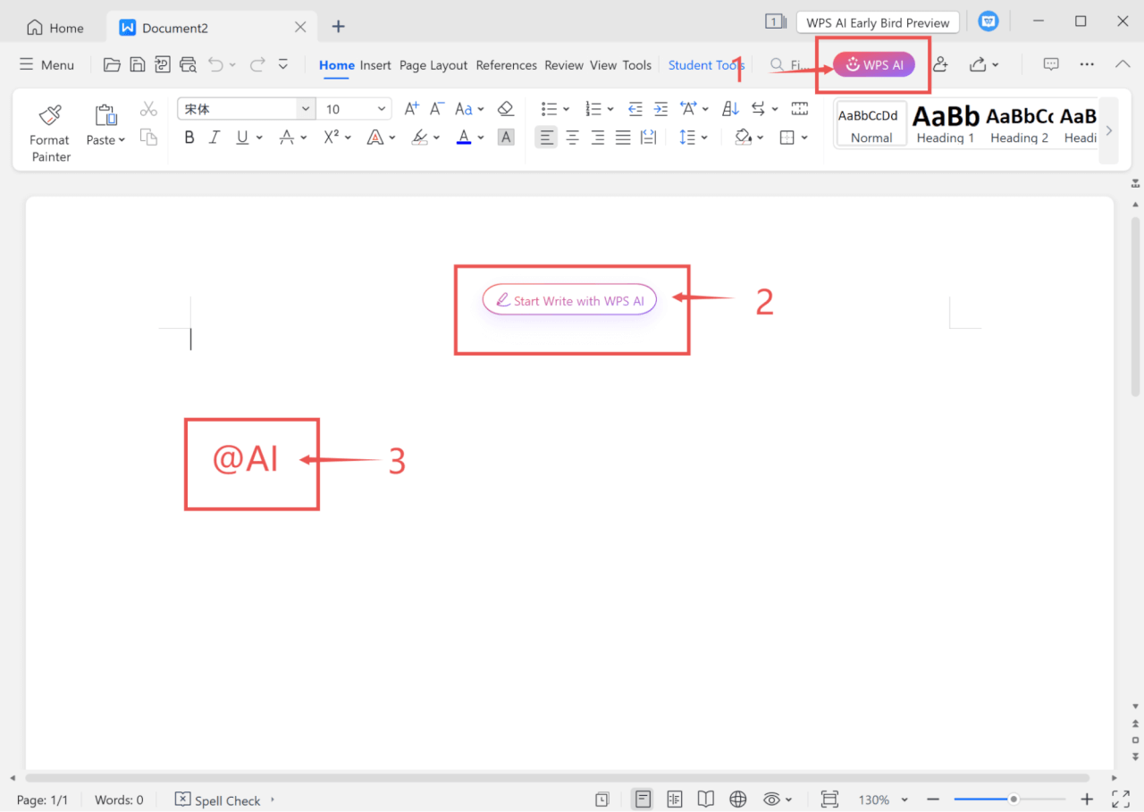 IA do WPS no Escritor