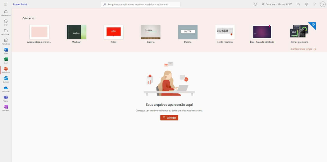 painel do Powerpoint Online