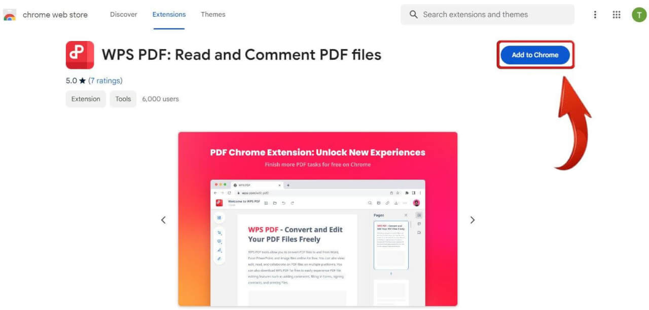 Extensão PDF do WPS na Chrome Web Store