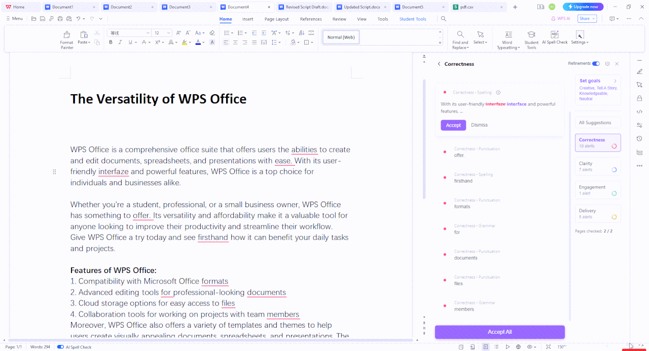 WPS AI Spell Check Interface