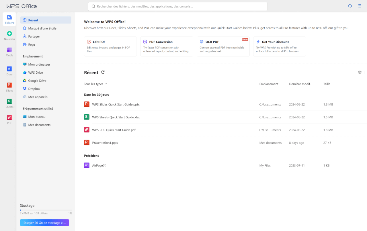 WPS Office ouvrir un fichier