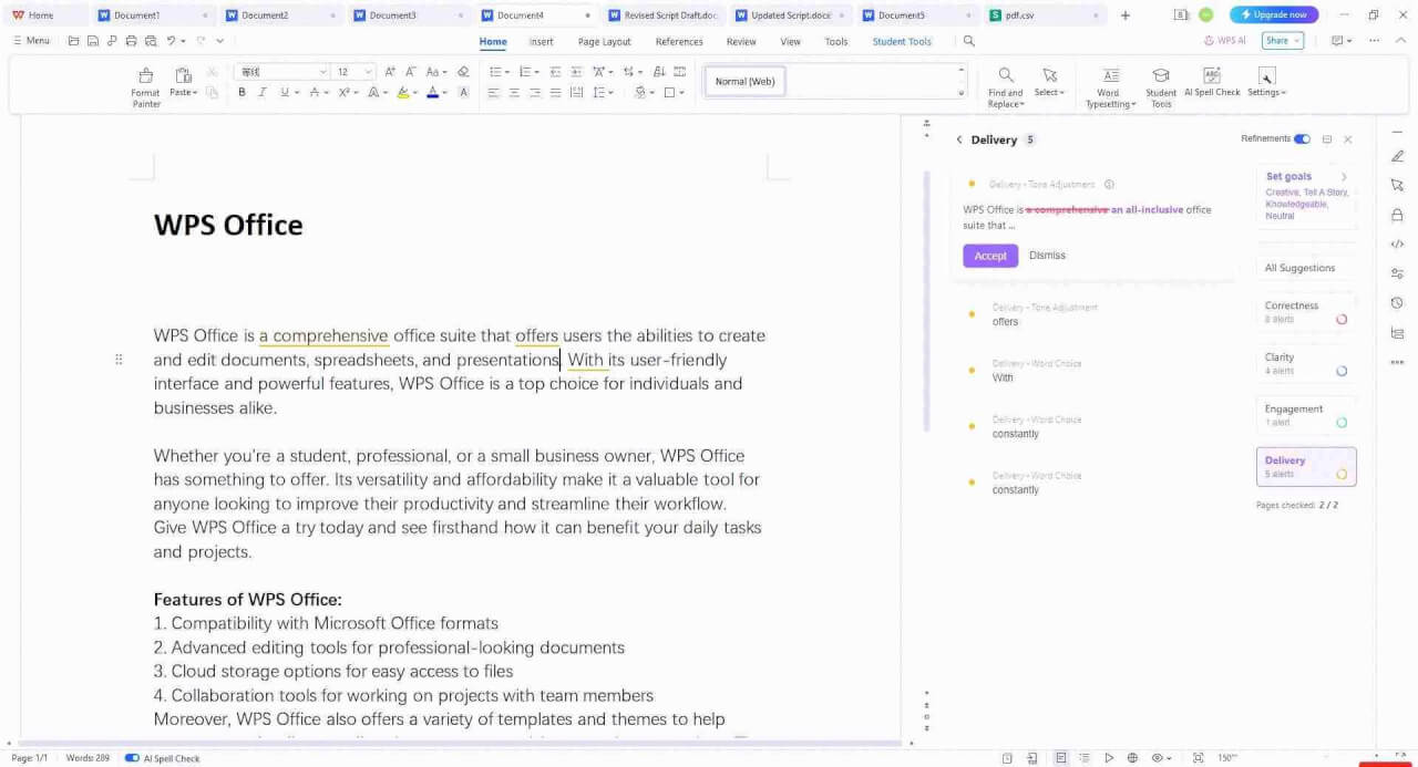 WPS AI oikeinkirjoituksen tarkistus