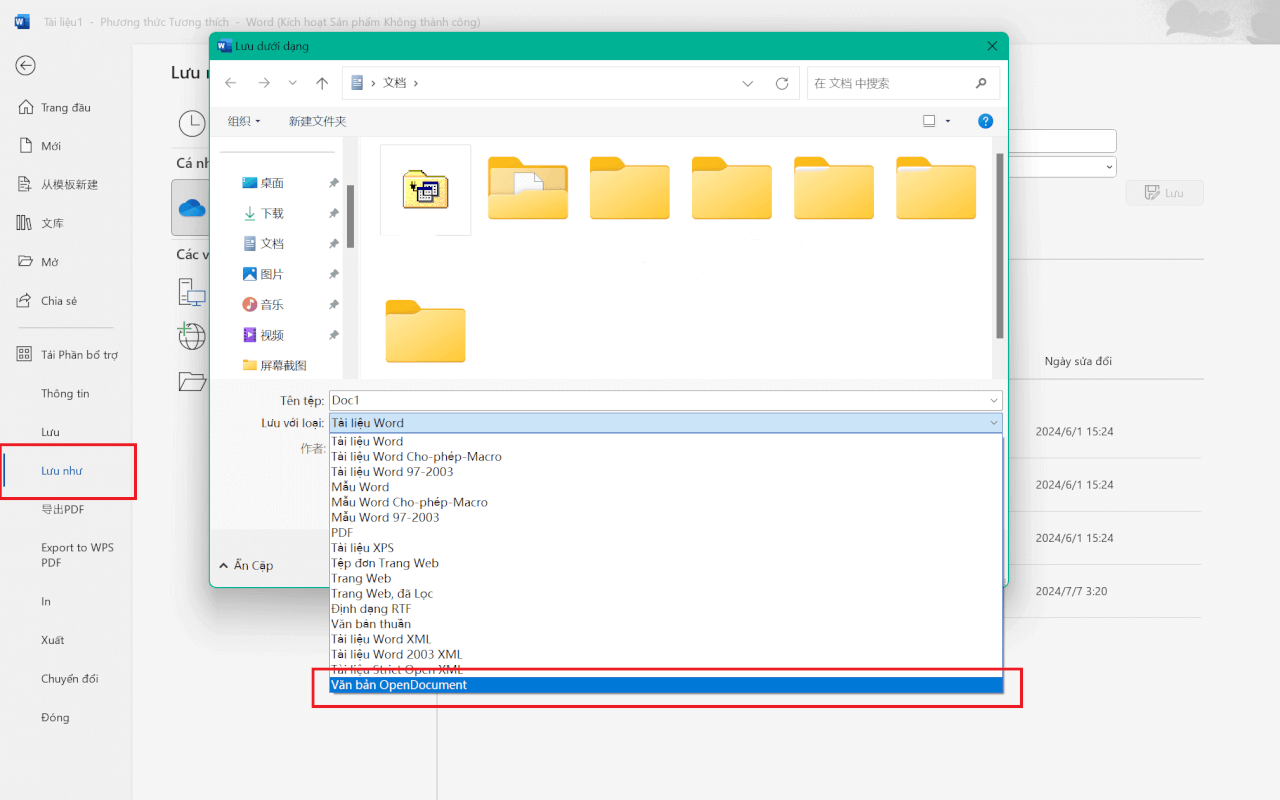 Lưu tài liệu Word dưới định dạng OpenDocument