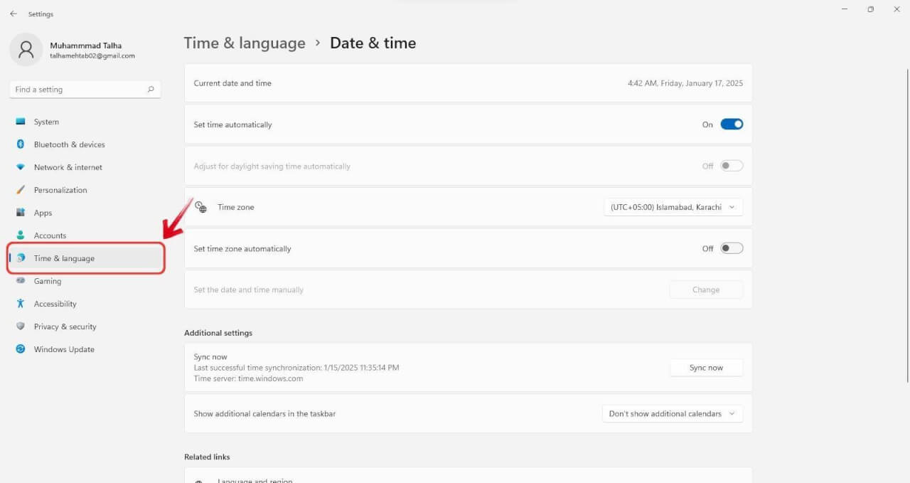 Windows Time and Language