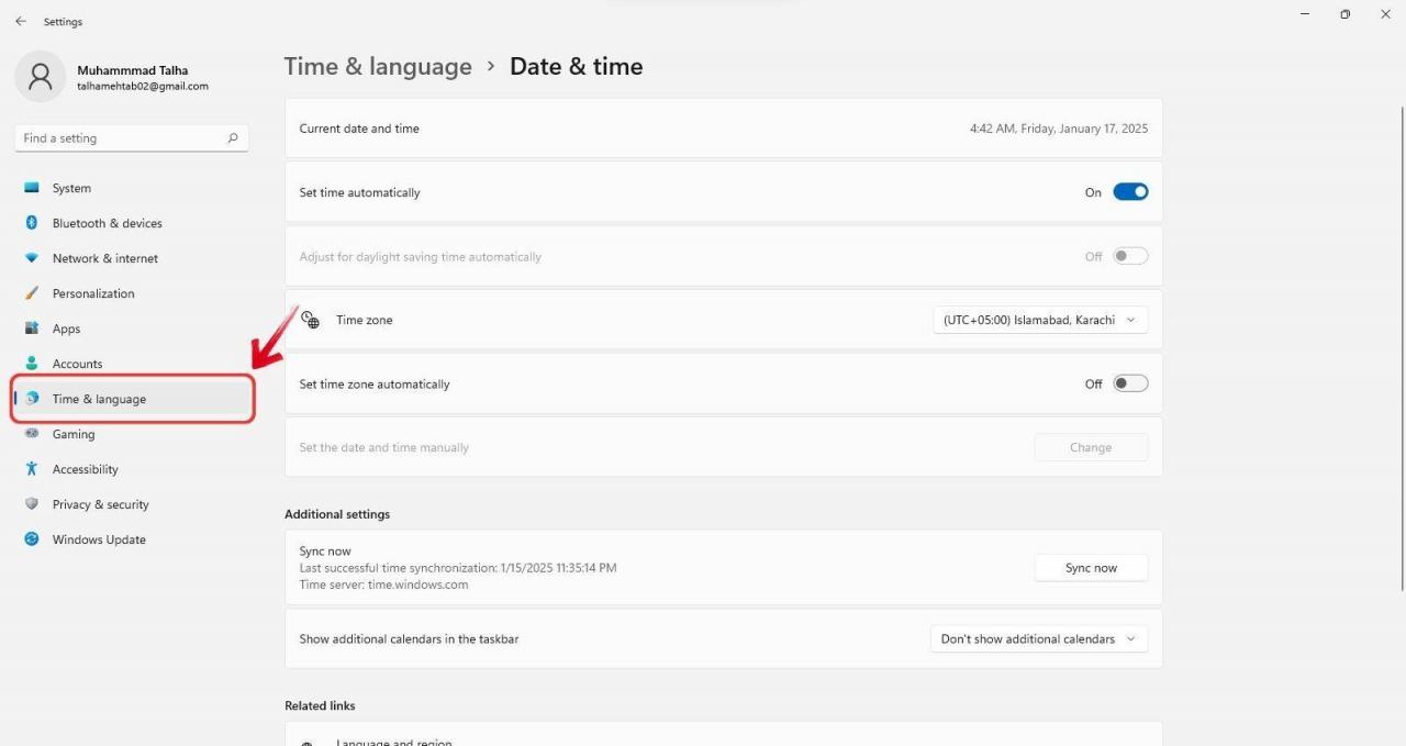 Windows Saati ve Dili
