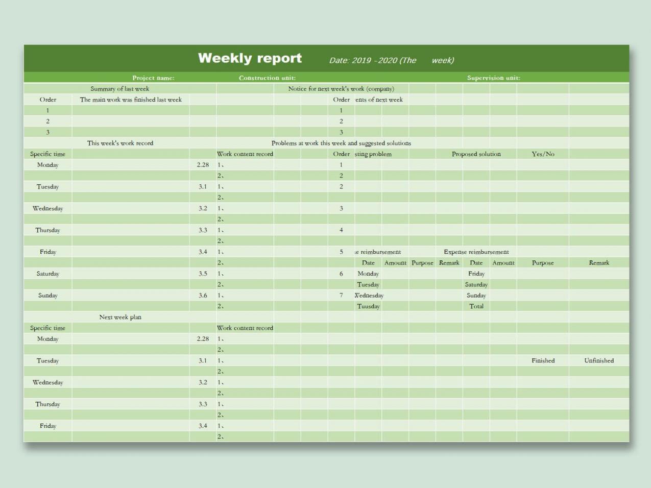 simple green weekly employee schedule with total hours