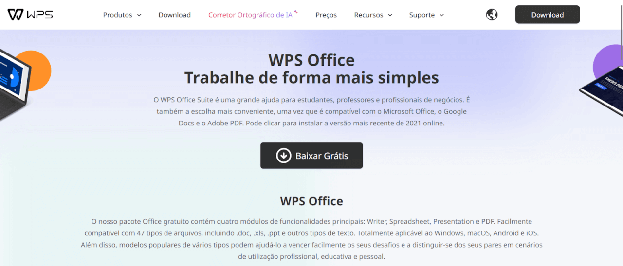 tela de download do WPS Office
