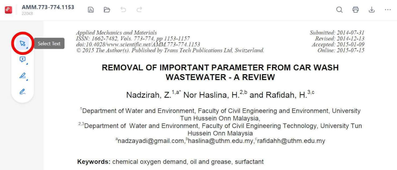WPS PDF Extension select text feature