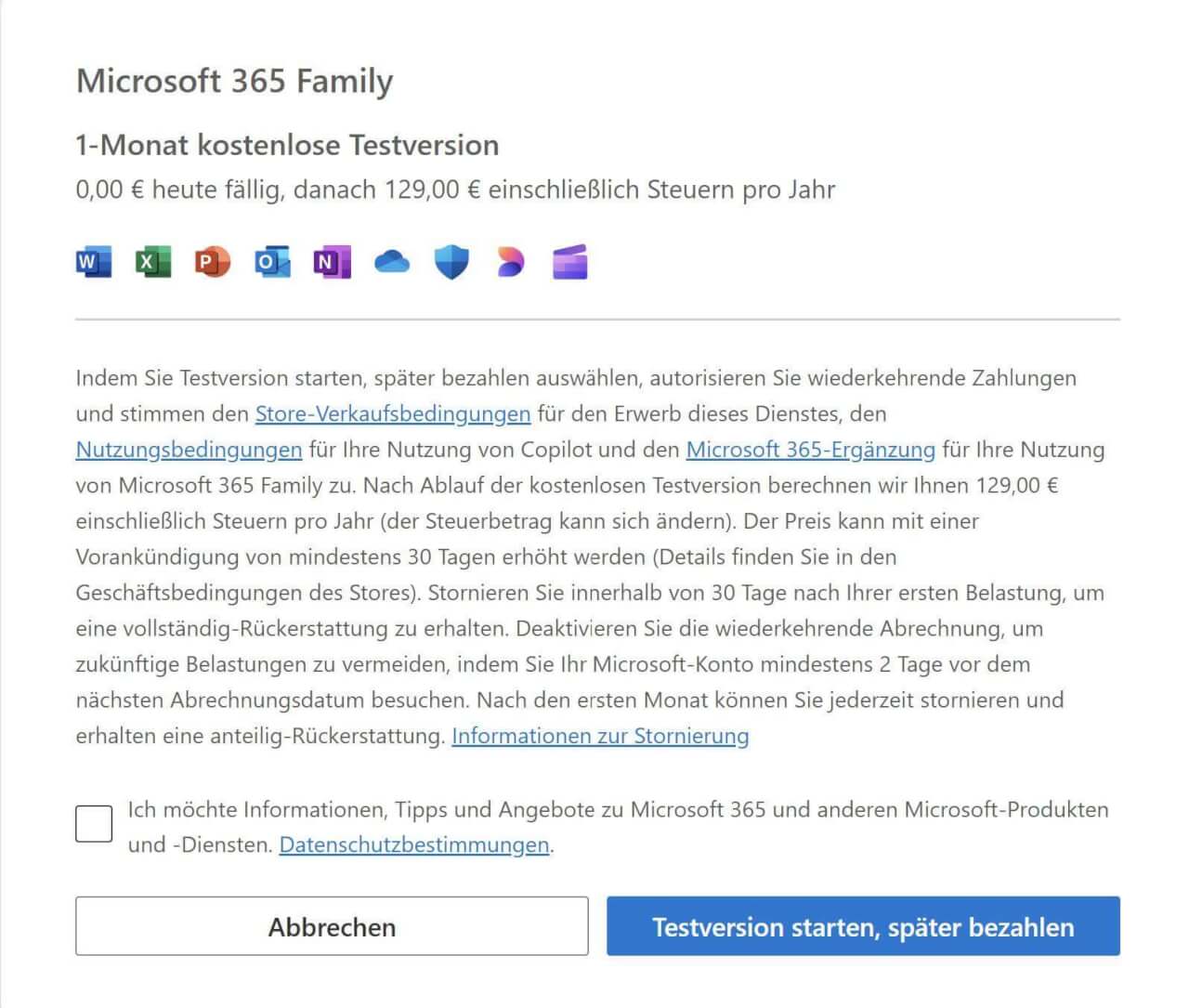 Testversion auswählen