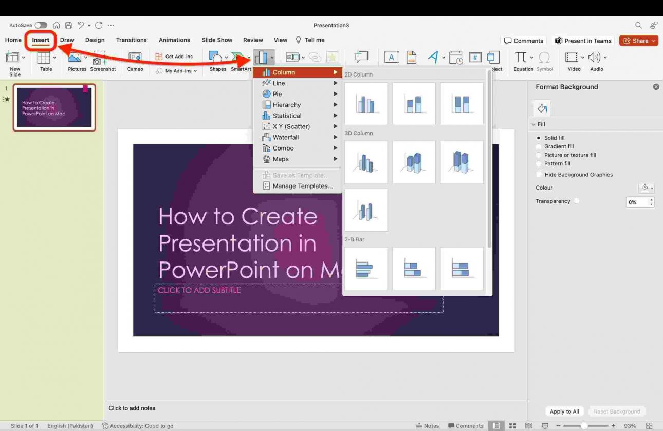 PowerPoint Mac insert chart