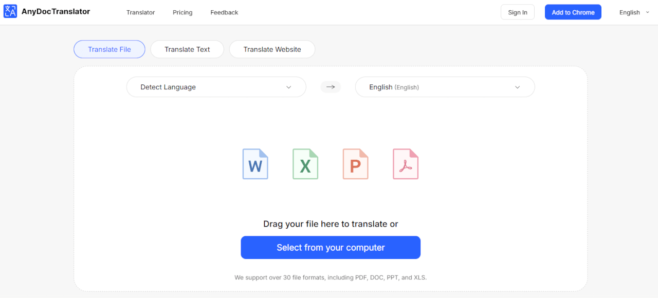 AnyDoc Translator Homepage