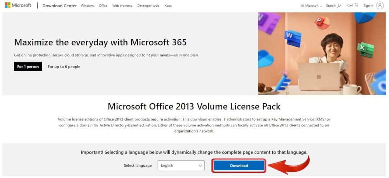 Download do pacote de licença do Microsoft Office 2013