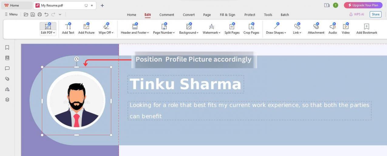 Menambahkan Foto Profil dalam Resume PDF