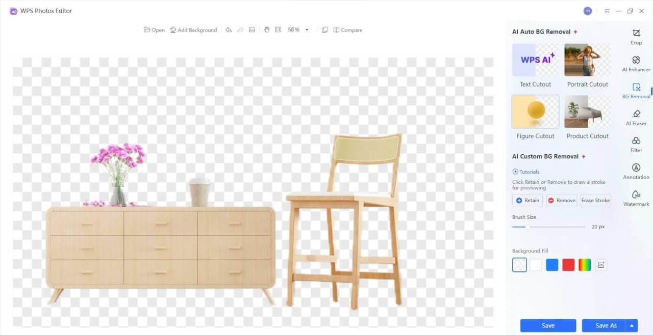 מסיר הרקעים WPS AI ליצירות אומנות