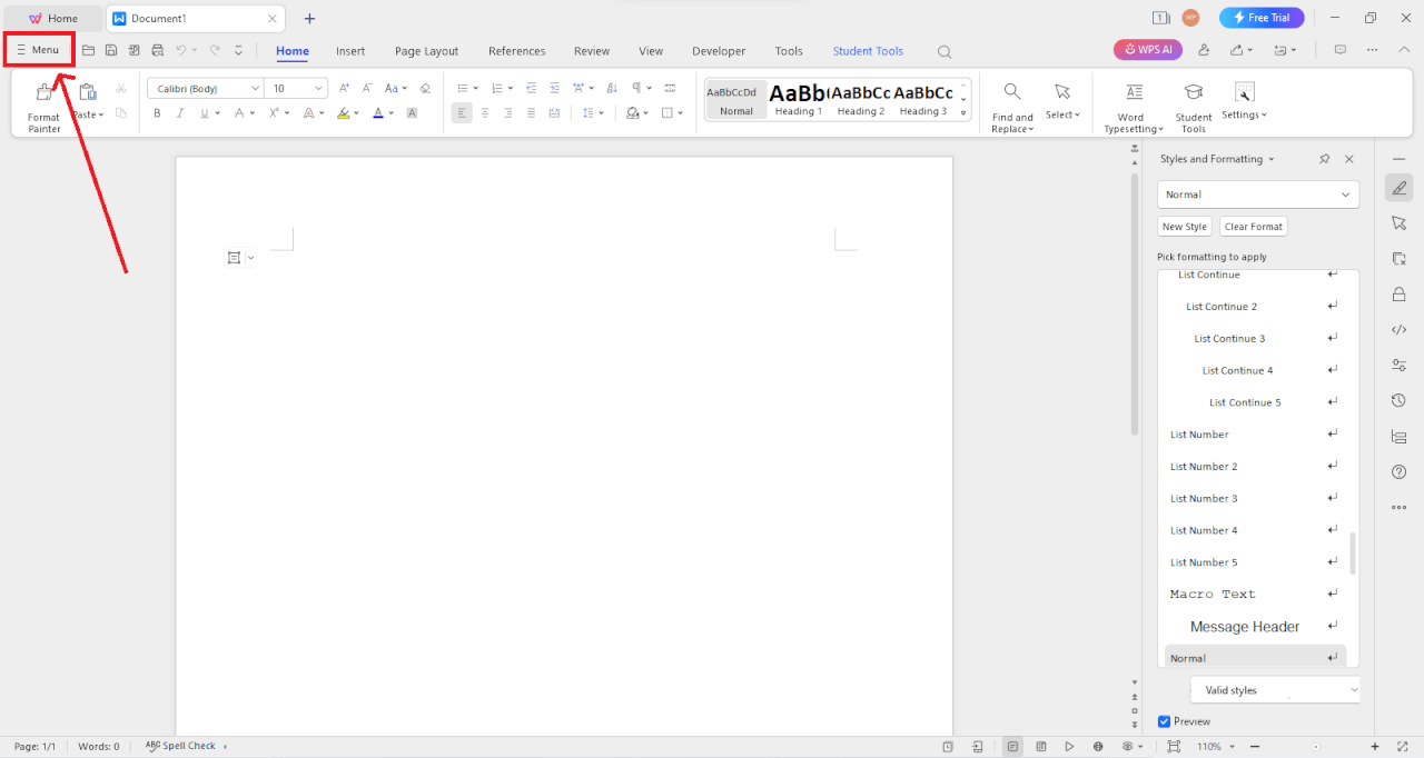  WPS Writer 界面