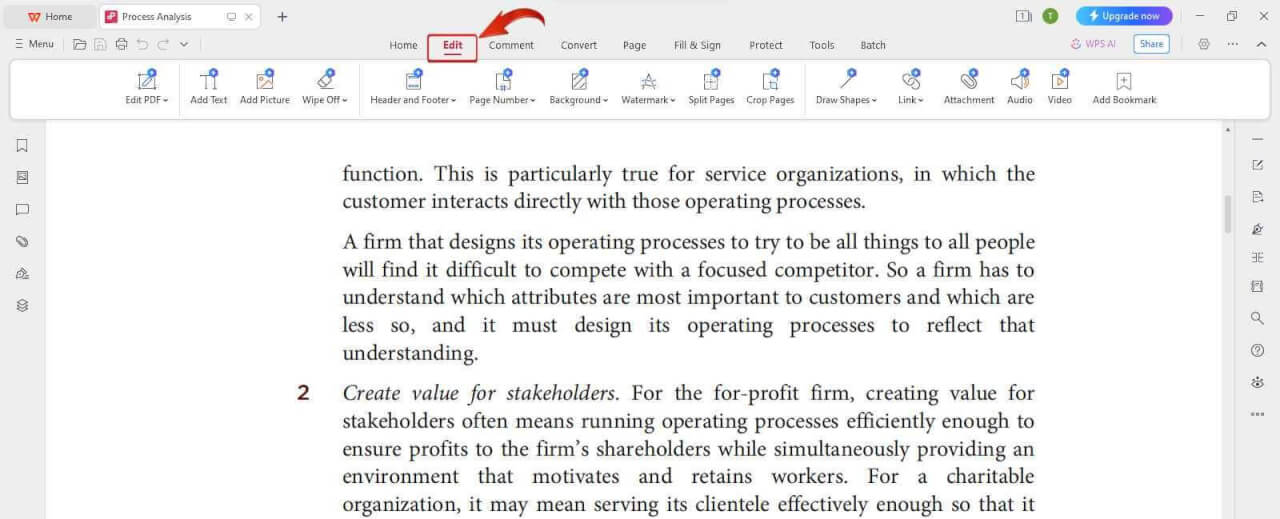 WPS PDF tab Edit