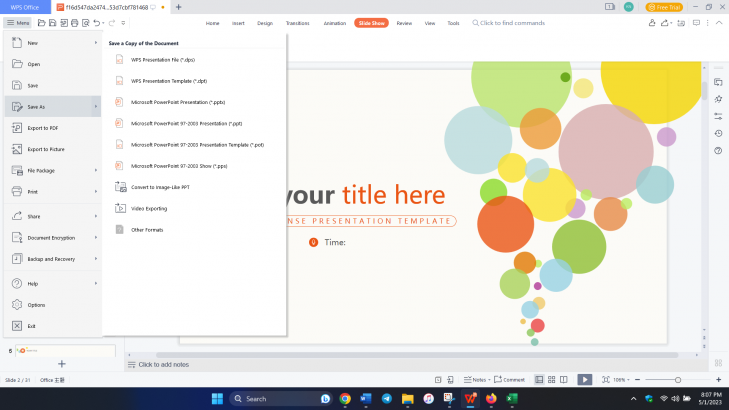 WPS Office save presentation