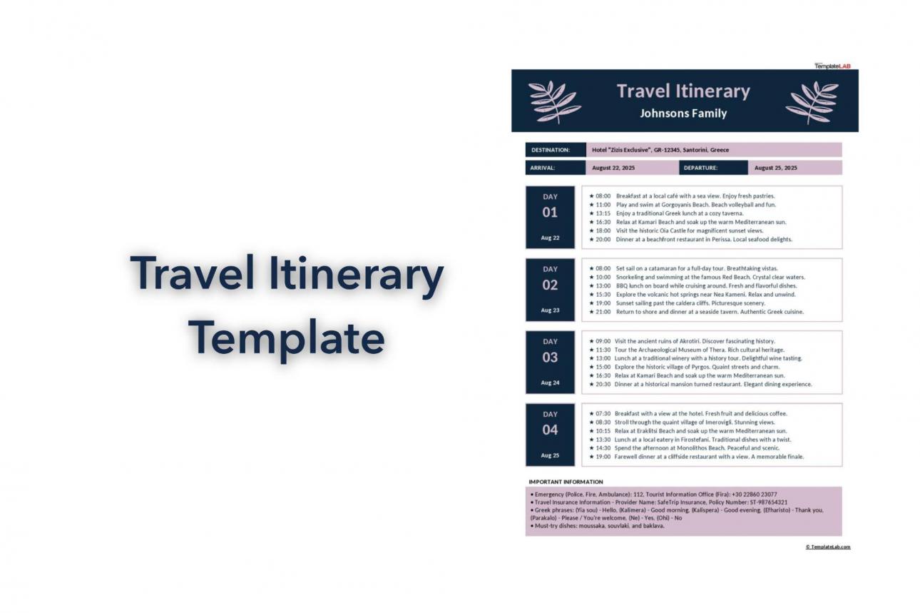 Travel Itinerary Template [Multiple Formats]